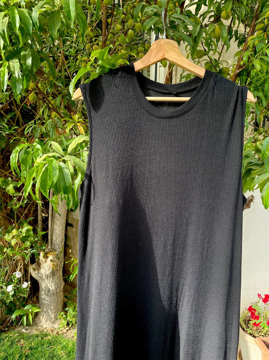 Ribbed Basic Dress - Black - Amenaa
