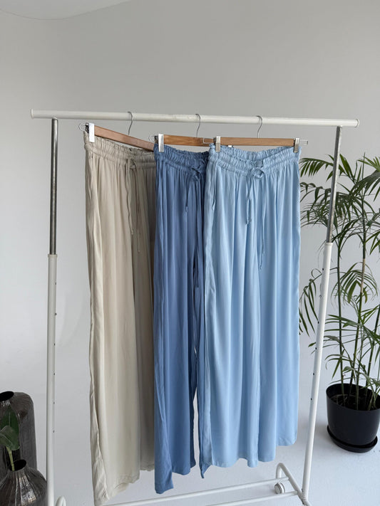 Cotton Wide Leg Pants - Blue - Amenaa