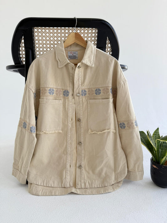 Embroidered Gabardine Jacket - Beige - Amenaa