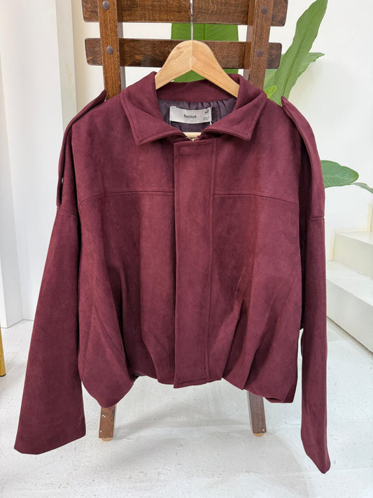 Chamois Cropped Jacket - Burgundy