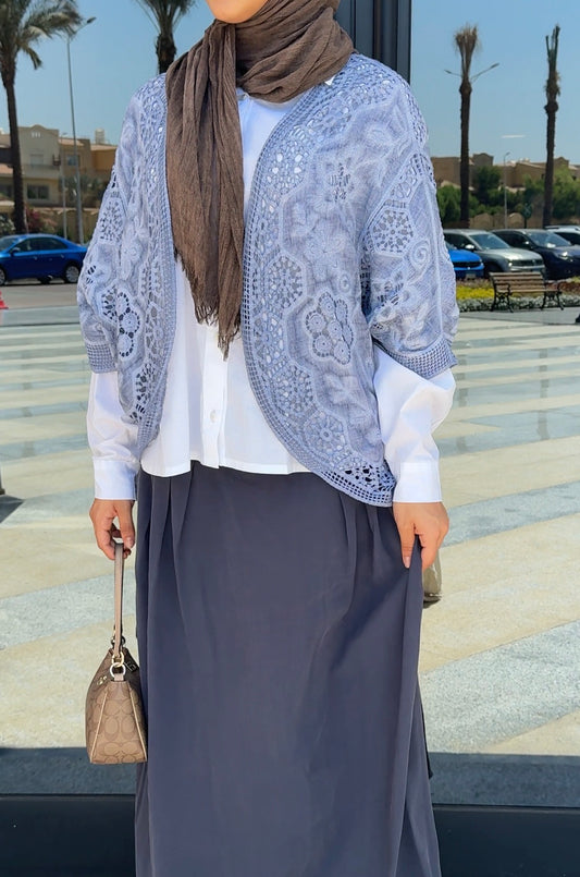 Amenaa Boho crochet lace kimono with intricate patterns, lightweight and stylish for a relaxed, bohemian look.