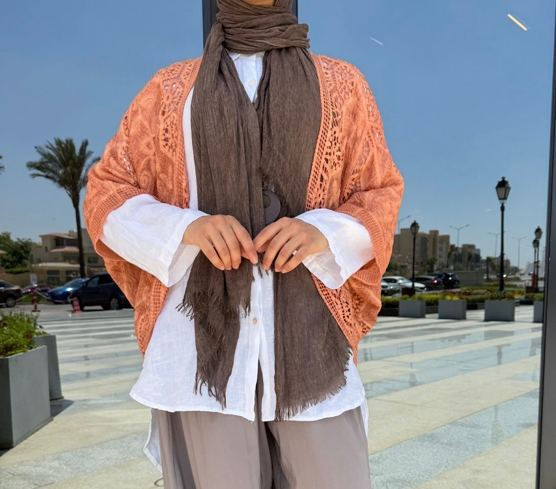Amenaa boho crochet lace kimono featuring intricate crochet patterns and lightweight fabric, perfect for stylish layering.