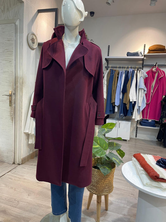 Wool Coat - Burgundy - Amenaa