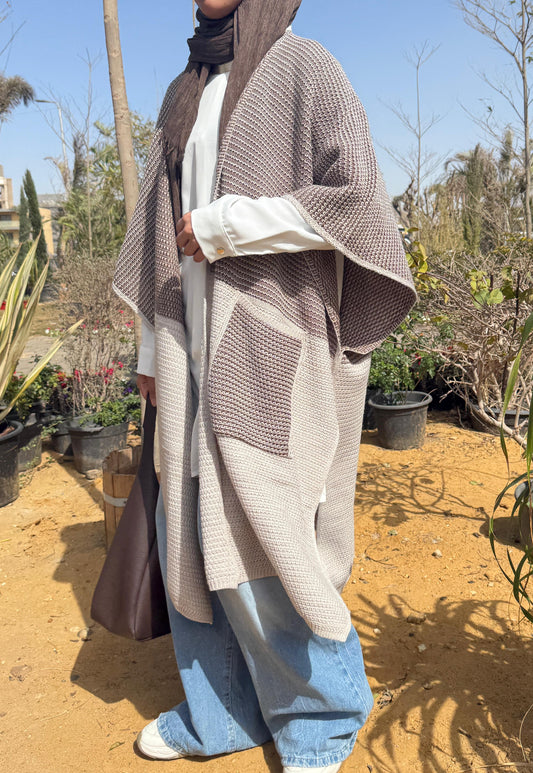 Mocha Knit Cape Cardigan - Amenaa