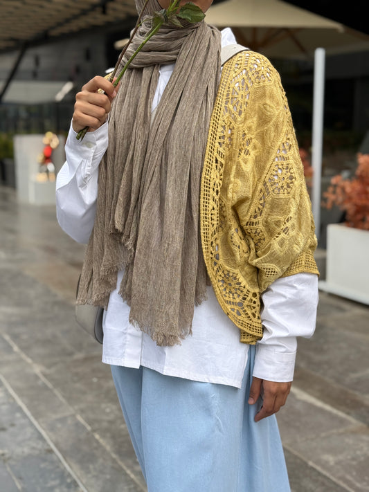 Amenaa boho crochet lace kimono with intricate openwork and flowing design, perfect for casual or beachwear.