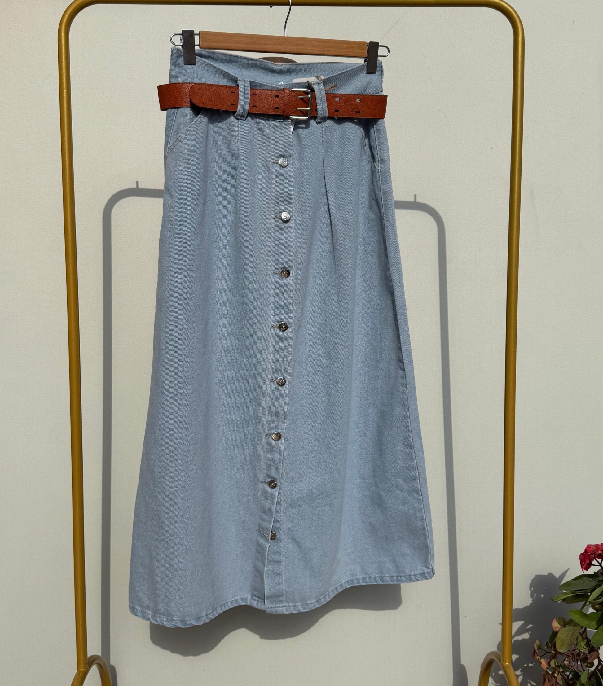 Button Denim Skirt - Amenaa