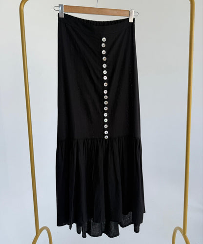 Button Maxi Skirt - Black - Amenaa
