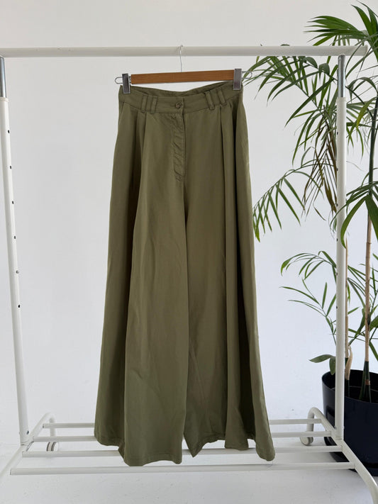 Gabardine Wide Leg Pants - Olive - Amenaa