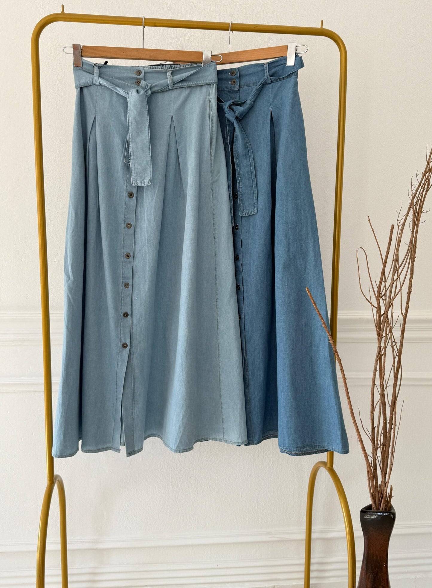 Light Denim Button Skirt - Baby Blue - Amenaa