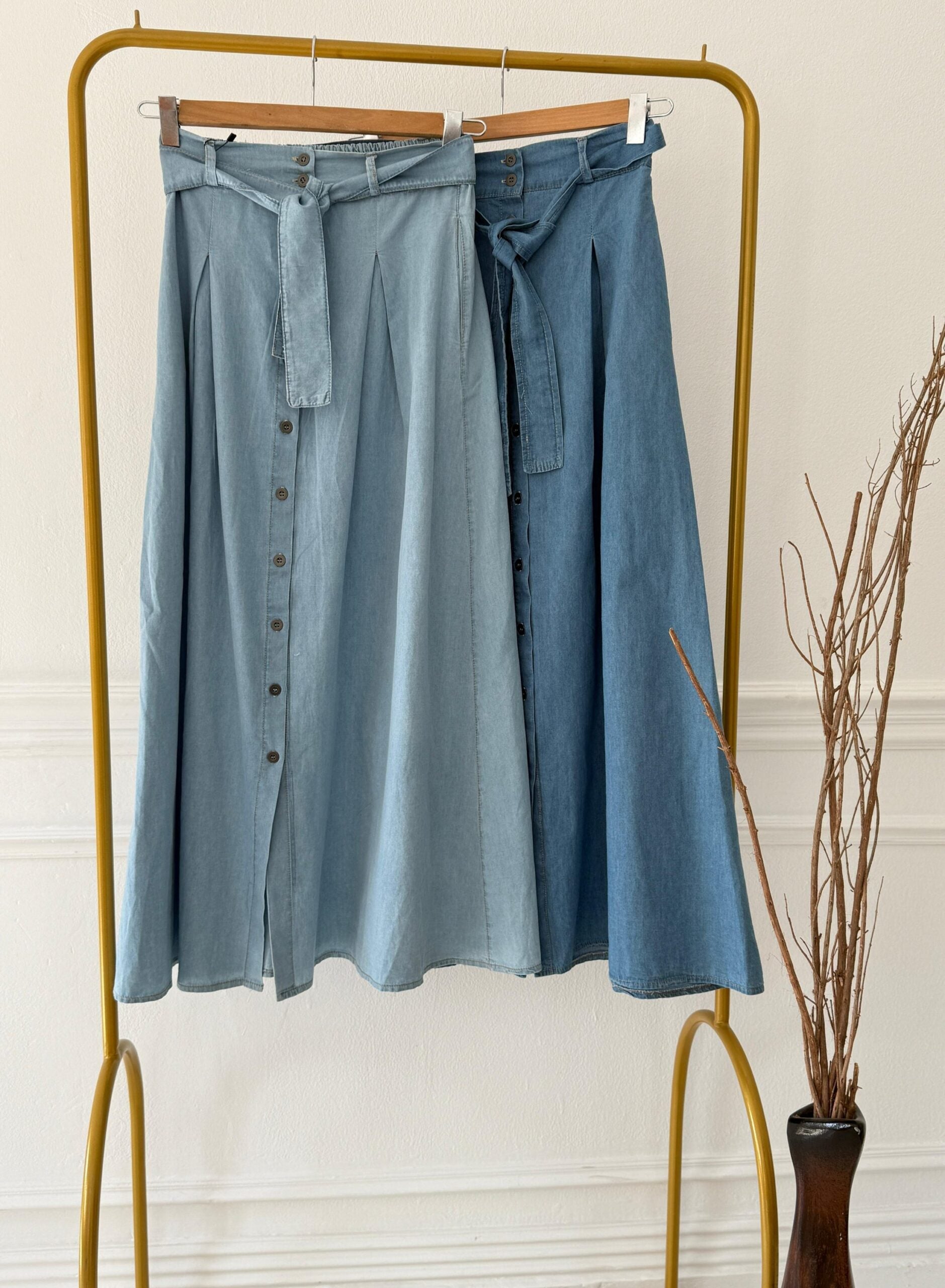 Light Denim Button Skirt - Baby Blue - Amenaa