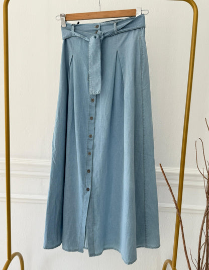Light Denim Button Skirt - Baby Blue - Amenaa