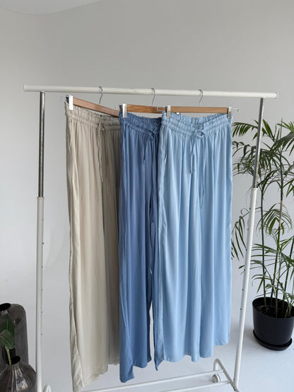 Cotton Wide Leg Pants - Baby Blue - Amenaa