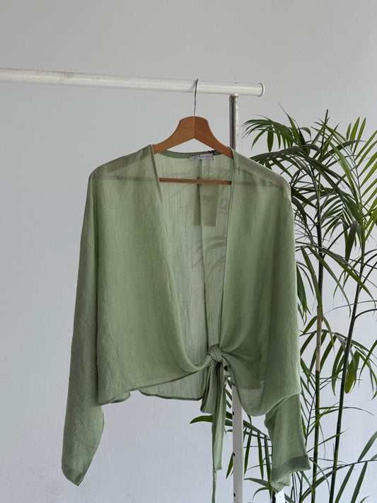 Linen Bolero Blouse - Olive - Amenaa