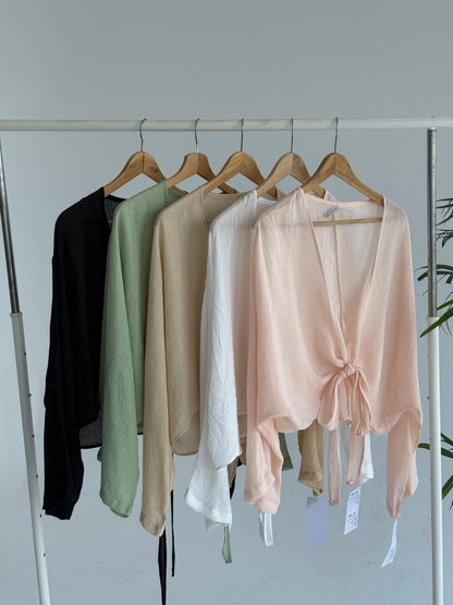 Linen Bolero Blouse - Olive - Amenaa