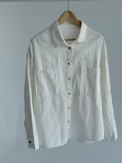Embroidered Sleeves Shirt - Off White - Amenaa