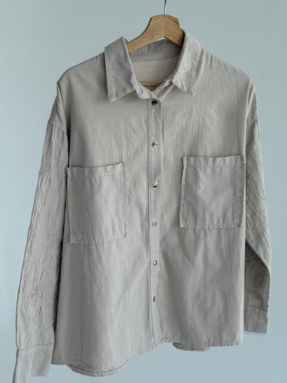 Embroidered Sleeves Shirt - Beige - Amenaa