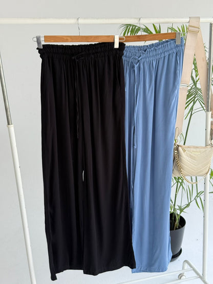Cotton Wide Leg Pants - Beige - Amenaa
