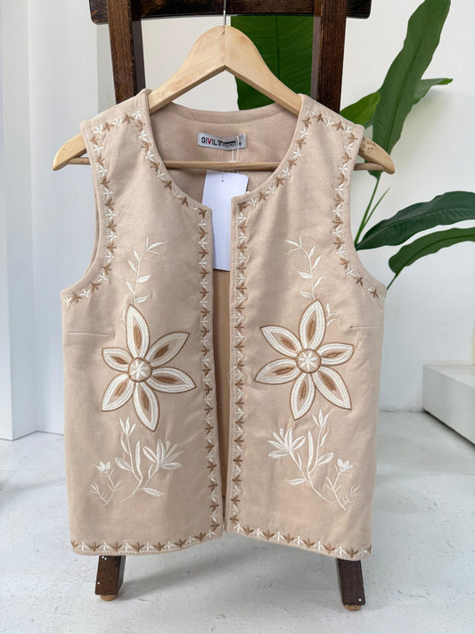 Embroidered Vest - Beige