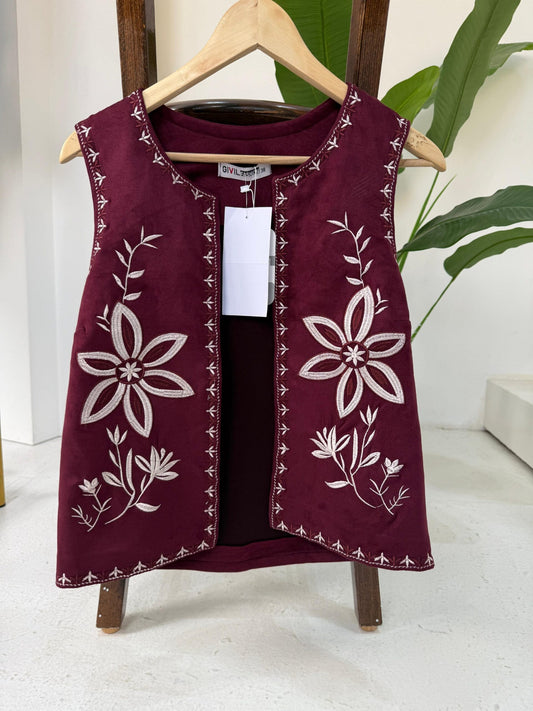 Embroidered Vest - Burgundy