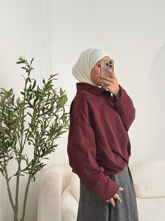 Chamois Cropped Jacket - Burgundy