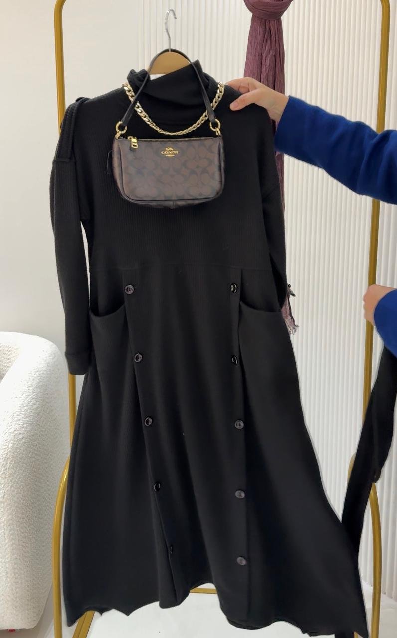 Ribbed Knit Dress - Black - Amenaa