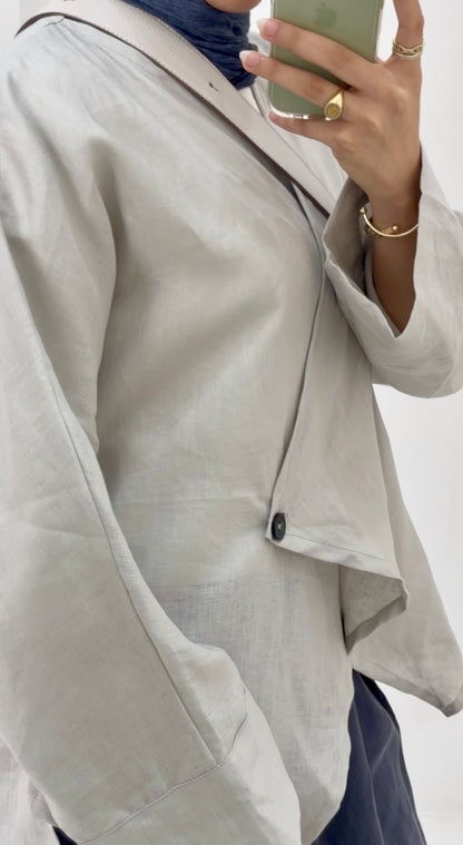 Linen Wrap Front Blouse