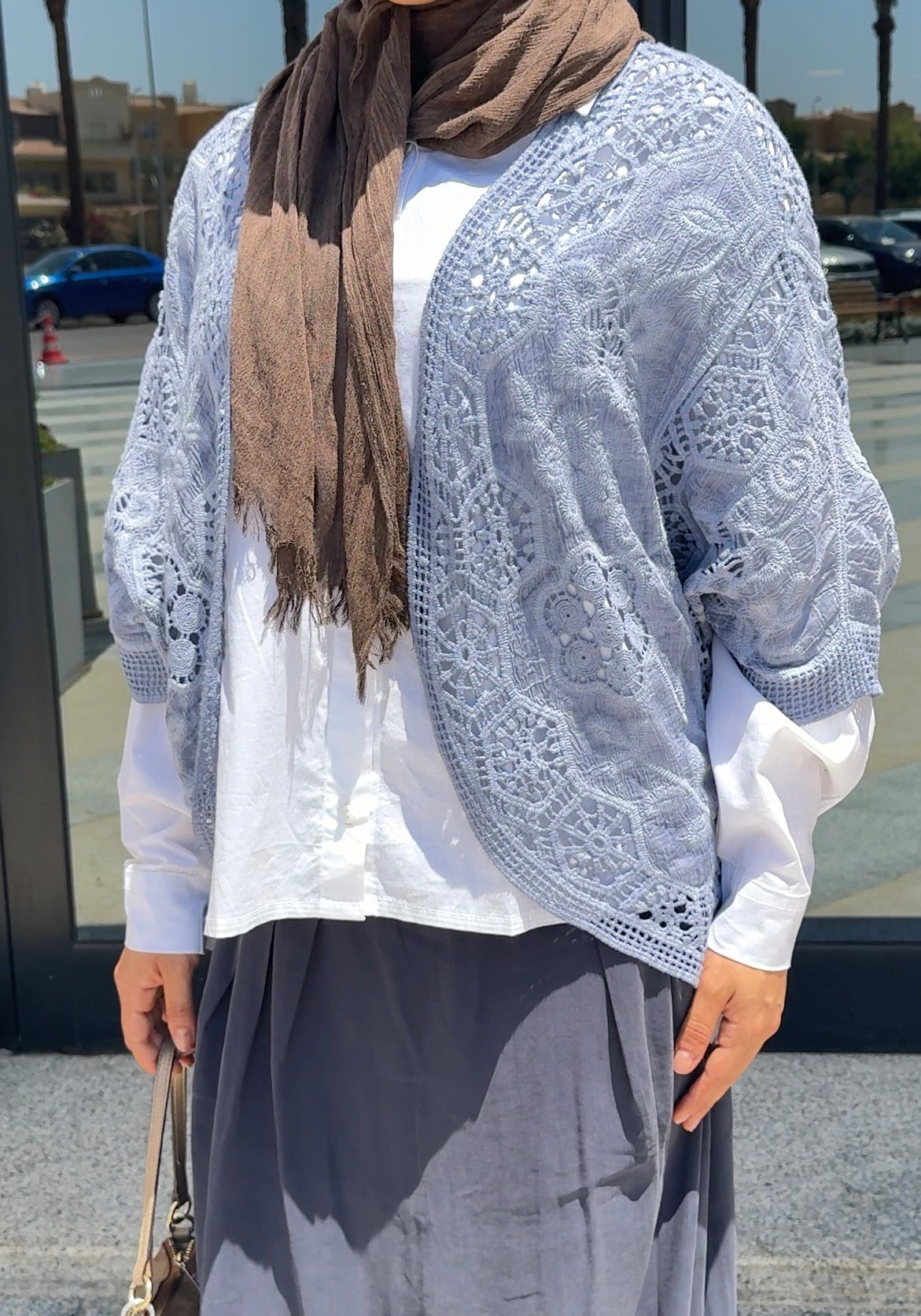 Amenaa boho crochet lace kimono with intricate lace details and flowing design, perfect for casual or beachwear.