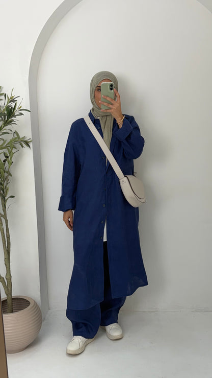 Pure linen shirt dress