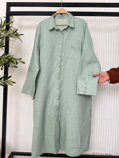 Pure linen shirt dress