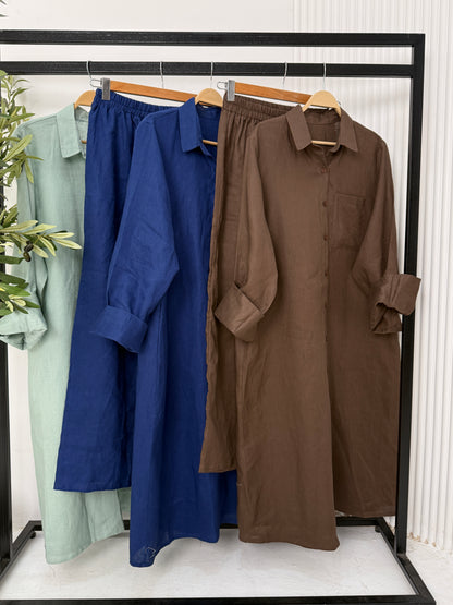 Pure linen shirt dress