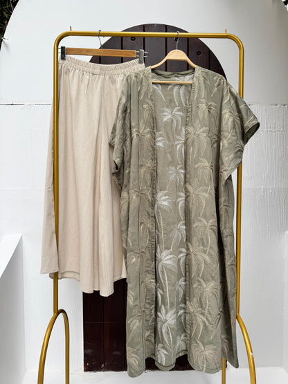 Amenaa embroidered palm kimono with floral patterns, lightweight fabric, and open front design for a stylish, relaxed look.