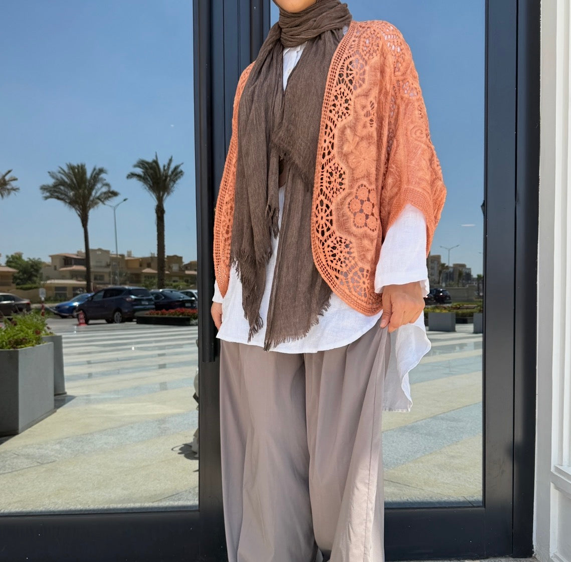 Amenaa boho crochet lace kimono with intricate openwork design and flowing fabric, stylish and lightweight for casual wear.
