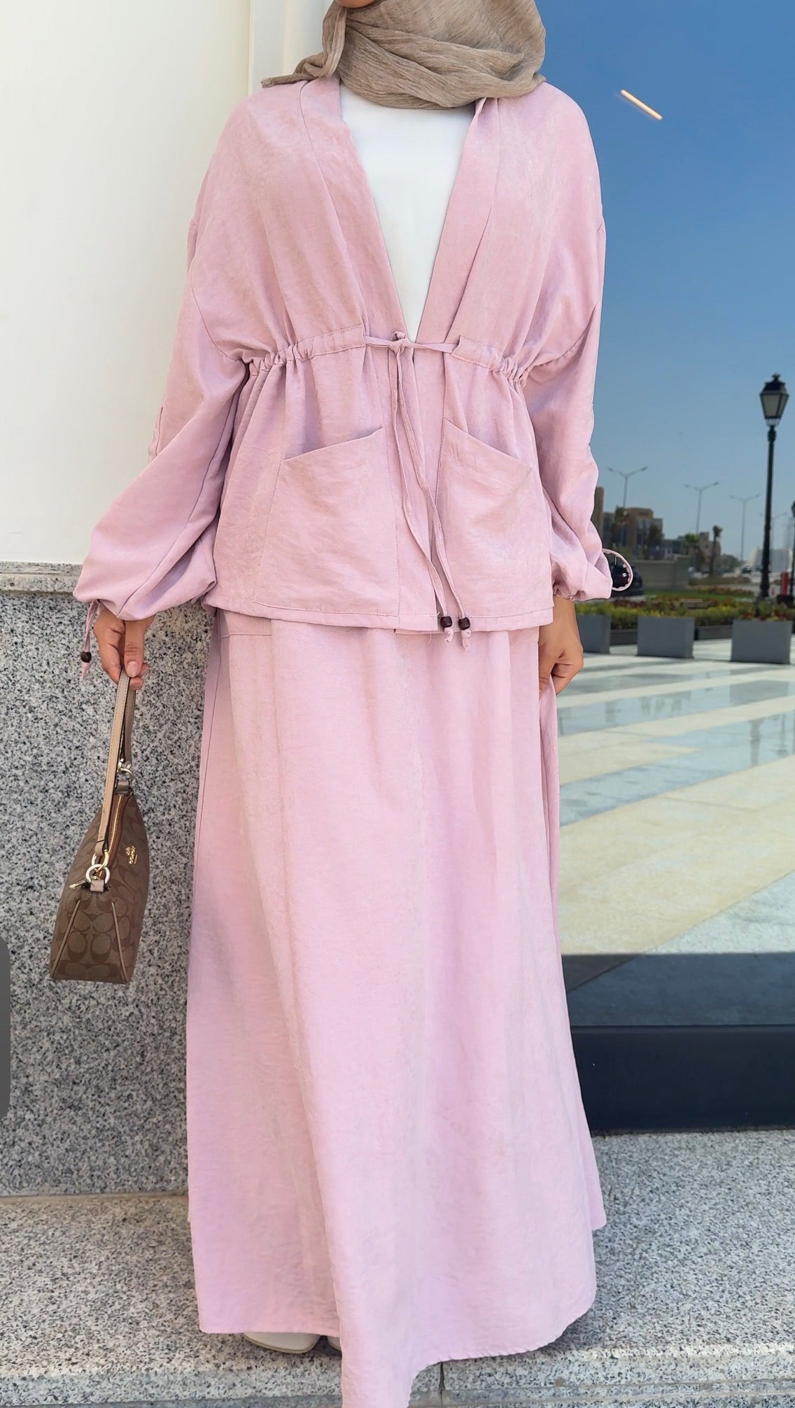 Amenaa modest skirt set featuring a flowing skirt and matching top, perfect for elegant, modest fashion styles.