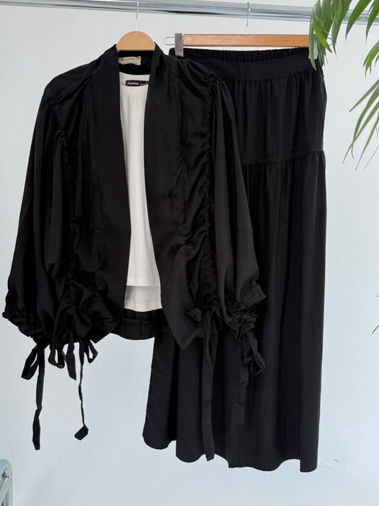 Amenaa flowy skirt set with a lightweight, airy design, featuring a matching top and skirt for a stylish, relaxed look.