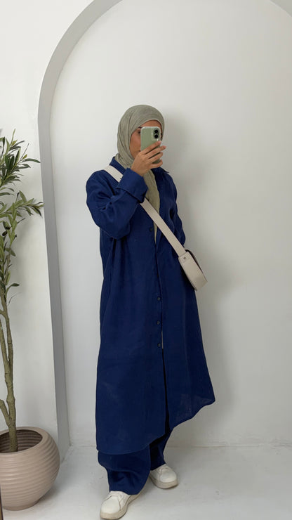Pure linen shirt dress
