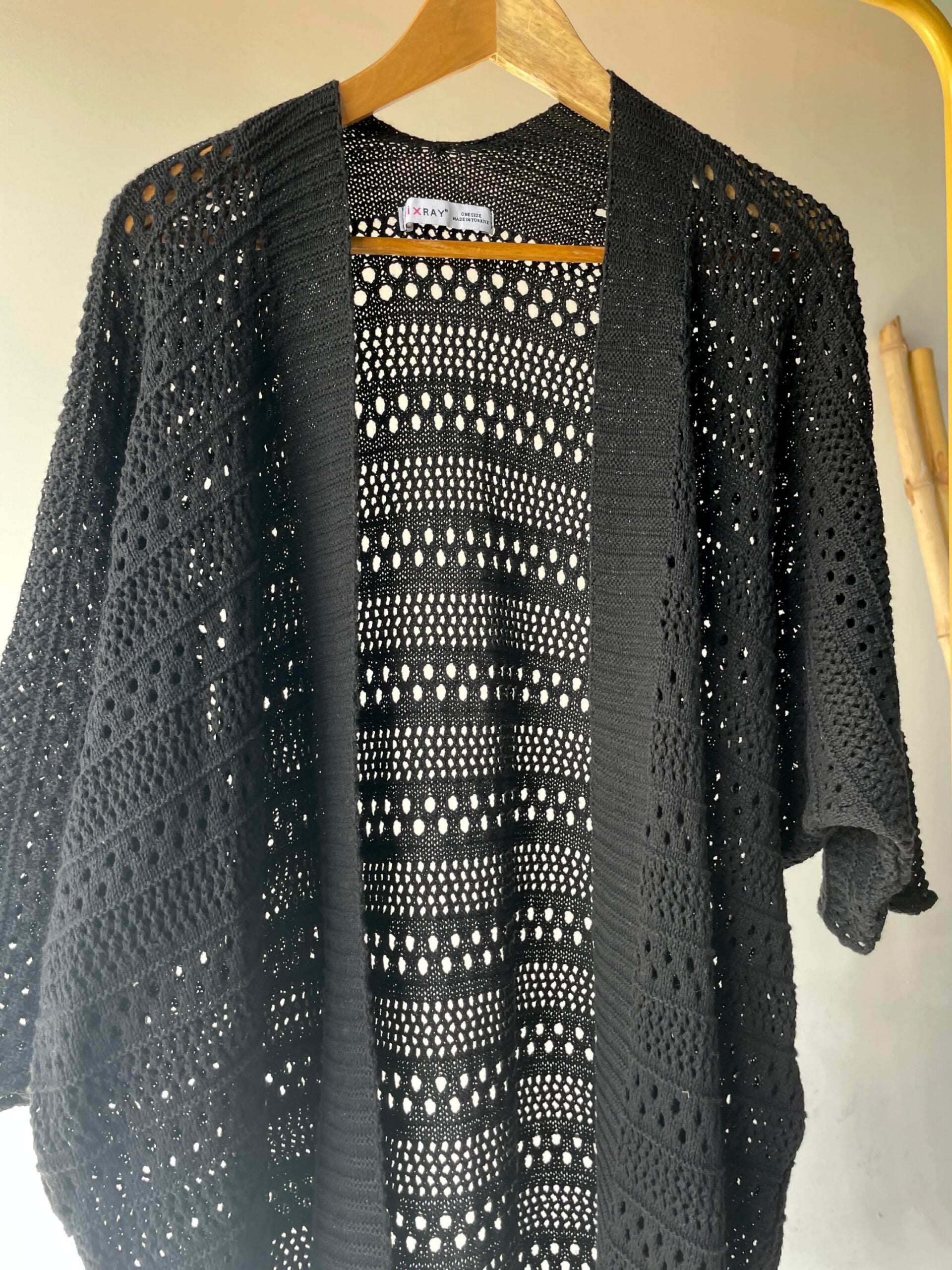 Short Sleeve Knit Cardigan - Black - Amenaa
