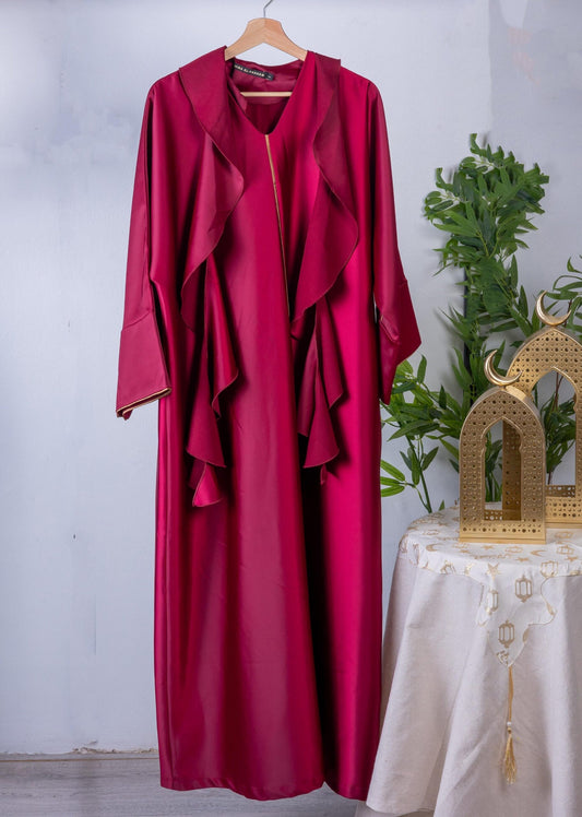 Royal Satin Abaya - Burgundy - Amenaa