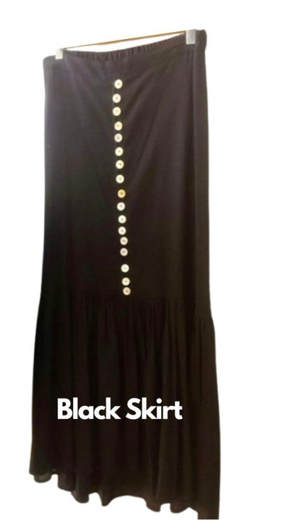 Button Maxi Skirt - Black - Amenaa