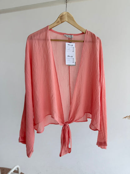 Linen Bolero Blouse - coral - Amenaa