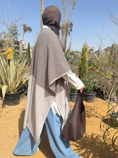 Mocha Knit Cape Cardigan - Amenaa