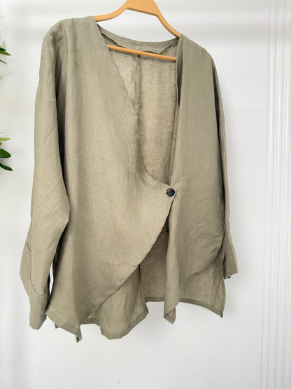 Linen Wrap Front Blouse