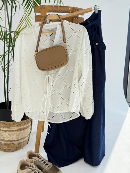 Amenaa Summer Rokama Tie Blouse, stylish lightweight blouse with tie detail, perfect for warm weather and casual wear.