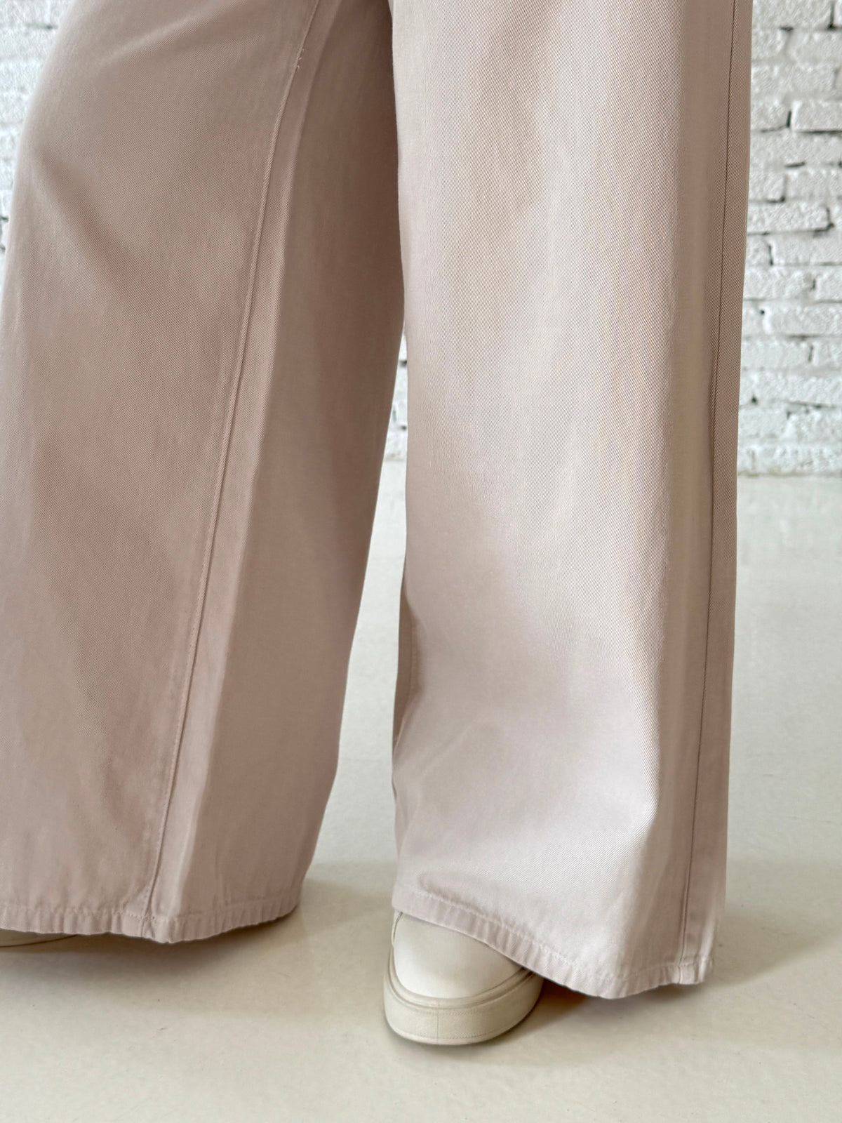 Beige Gabardine Wideleg Pants