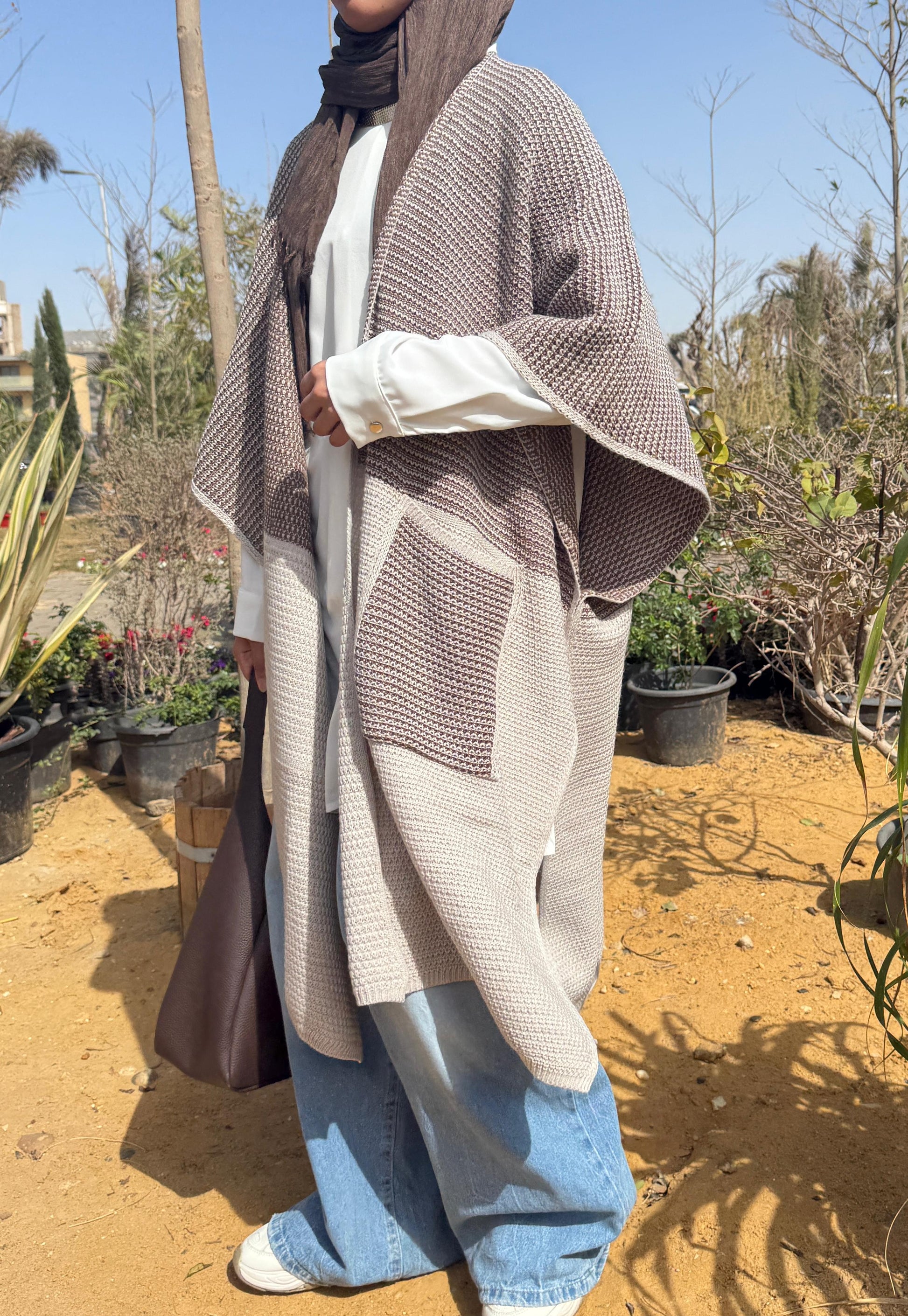 Mocha Knit Cape Cardigan - Amenaa