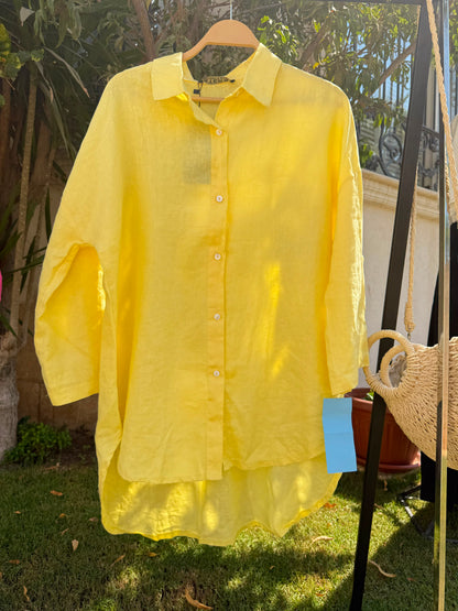Men's linen shirt by Amenaa featuring a relaxed fit, lightweight fabric, and casual style with long sleeves and a button-up front.