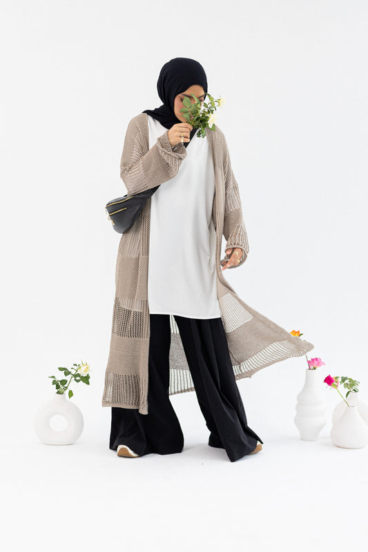 Amenaa Summer Net Kimono 13/41/3 with lightweight, airy fabric and intricate net pattern, perfect for warm weather wear.