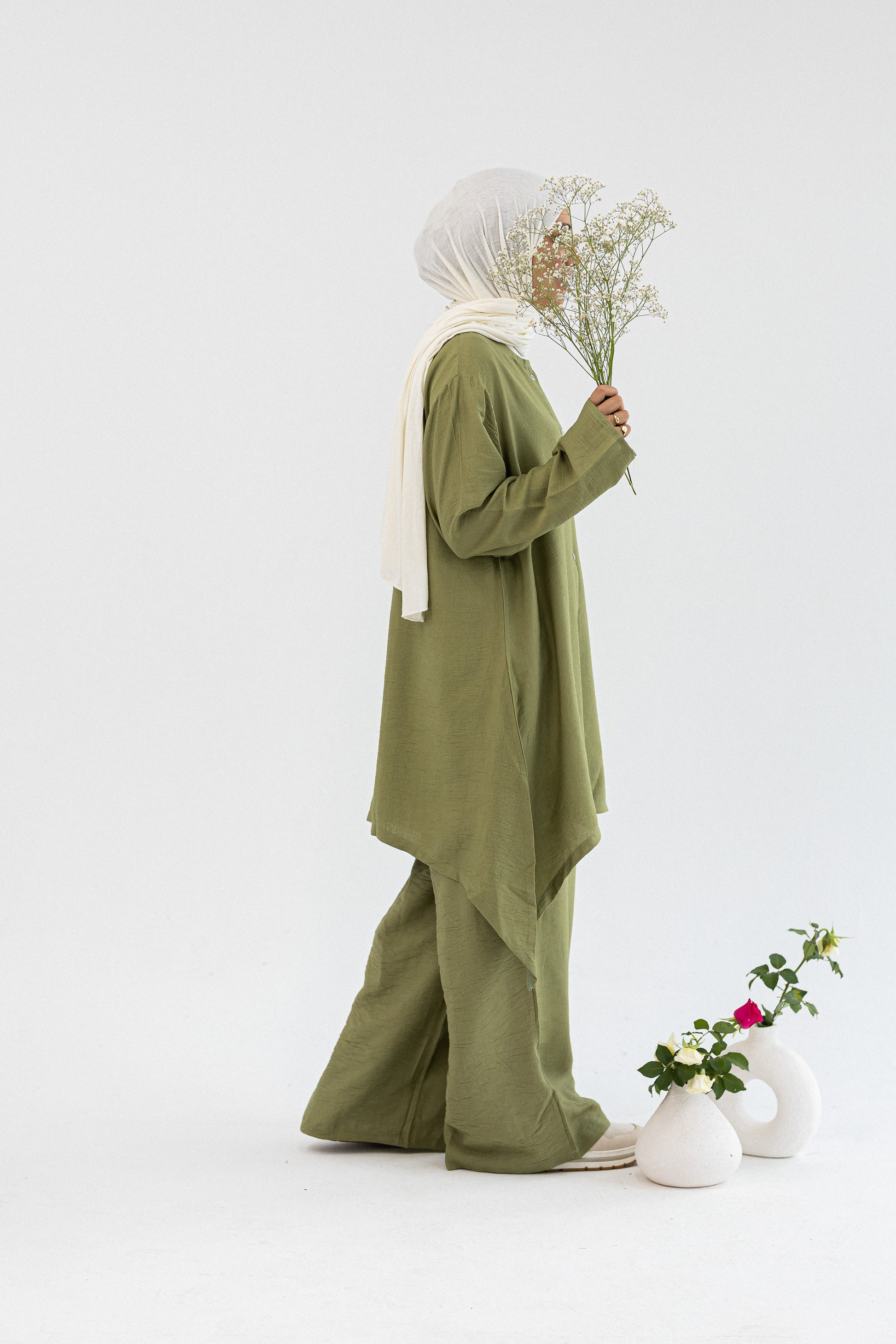 Amenaa Modest Set 1/12/13 featuring a modest, layered outfit with neutral tones and elegant design details.