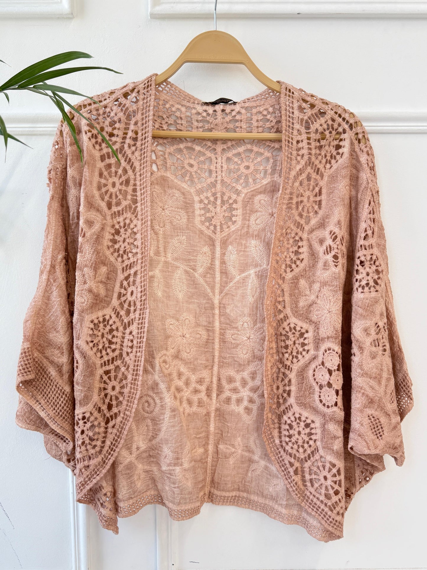 Boho crochet lace kimono by Amenaa featuring intricate lace patterns and lightweight fabric, perfect for stylish layering.