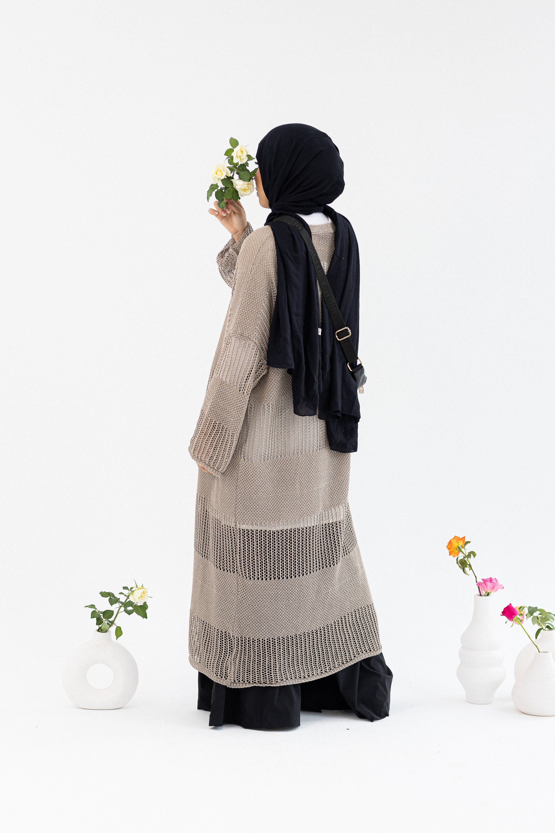 Amenaa Summer Net Kimono featuring lightweight, breathable fabric with intricate net design and open front style.