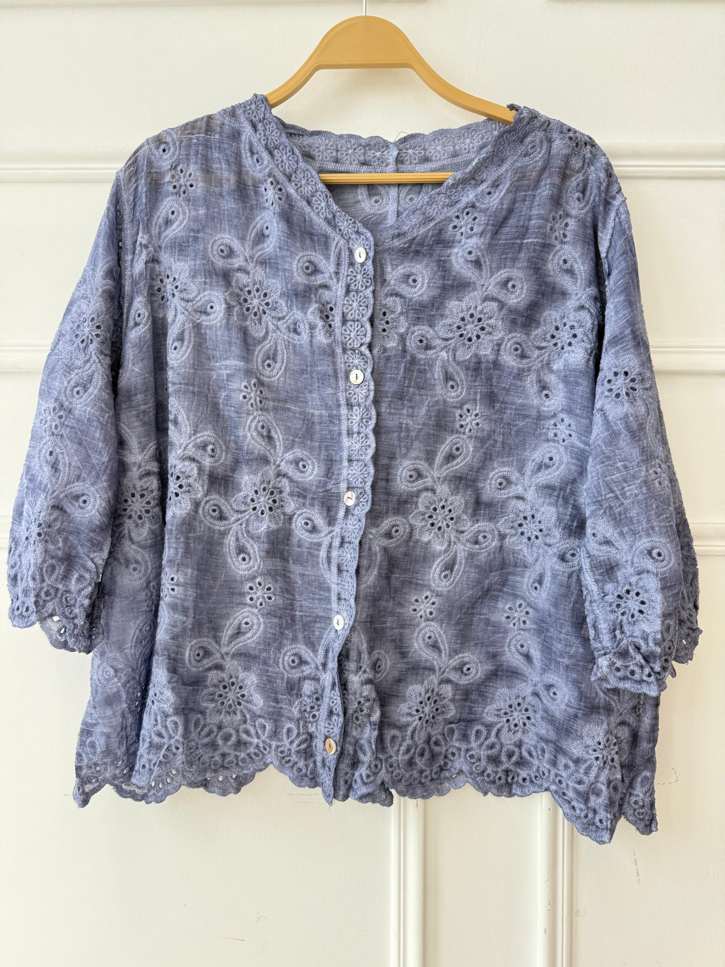 Amenaa Guipure Blouse 24/21/306 with intricate lace details and a stylish, feminine design, shown on a model.